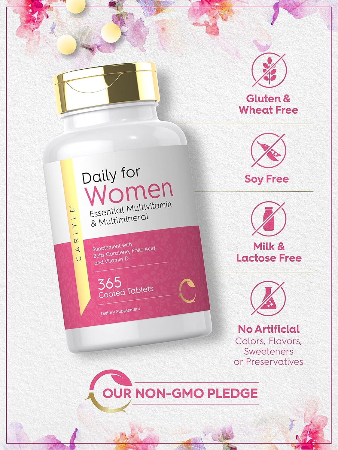 Carlyle Women's Multivitamin Supplement | 365 Tablets | Non-GMO, Gluten Free Vitamins and Minerals