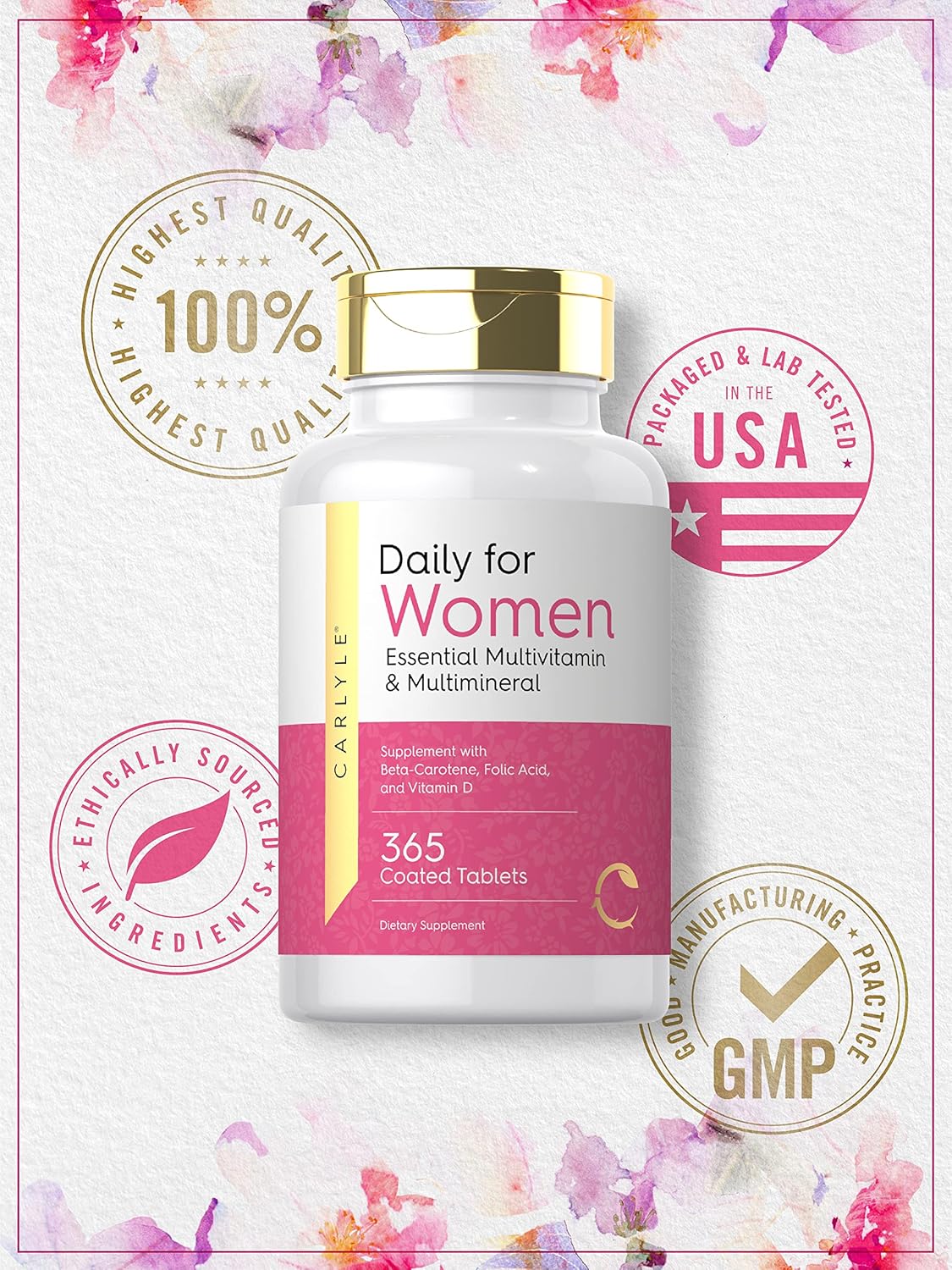 Carlyle Women's Multivitamin Supplement | 365 Tablets | Non-GMO, Gluten Free Vitamins and Minerals