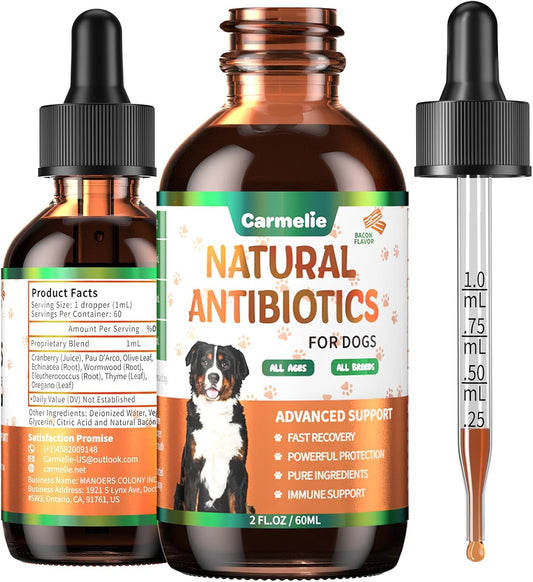 Carmelie Natural Antibiotics for Dogs - Infection, Allergy, Itch Relief - Dog and Cat Multivitamin - Supports Immune System - 60ml