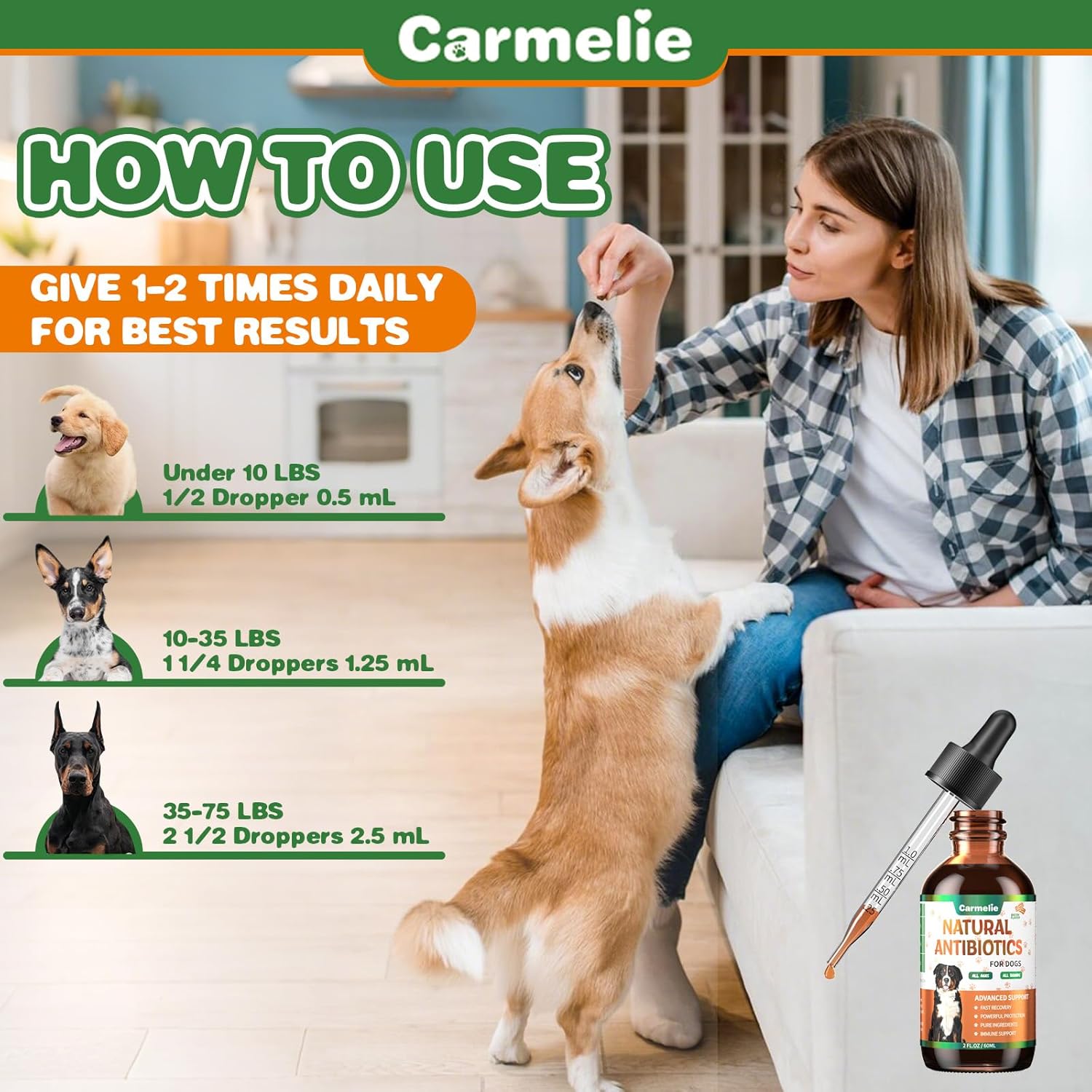 Carmelie Natural Antibiotics for Dogs - Infection, Allergy, Itch Relief - Dog and Cat Multivitamin - Supports Immune System - 60ml
