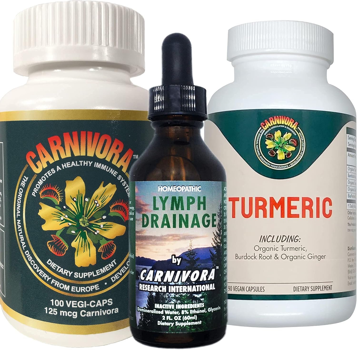 Carnivora Triple Bundle - Immune System, Lymph Flush, Joint & Digestion Support (Includes Vegi-Caps, Lymph Drainage, Turmeric)