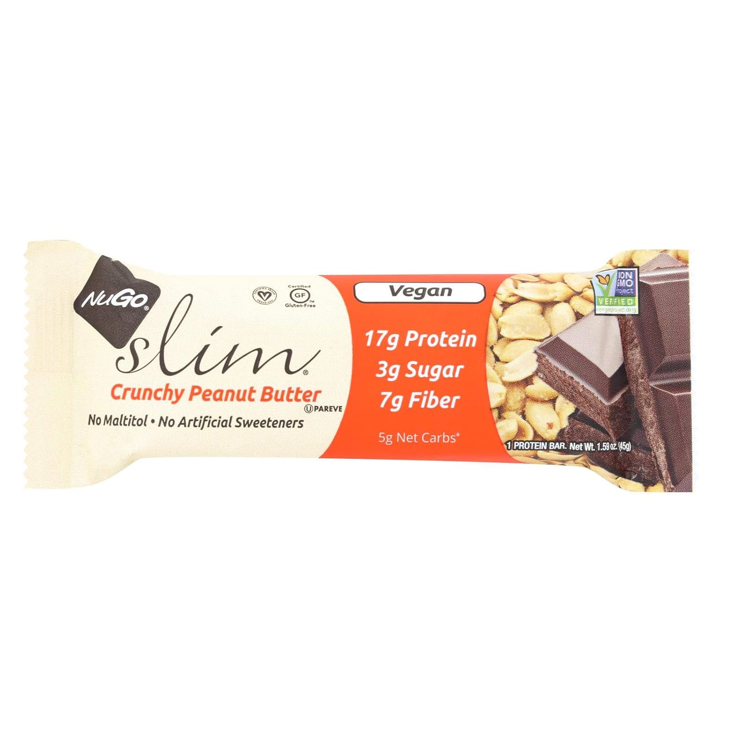 Case of 12 Nugo Slim Crunchy Peanut Butter Nutrition Bars, 1.59 oz Each