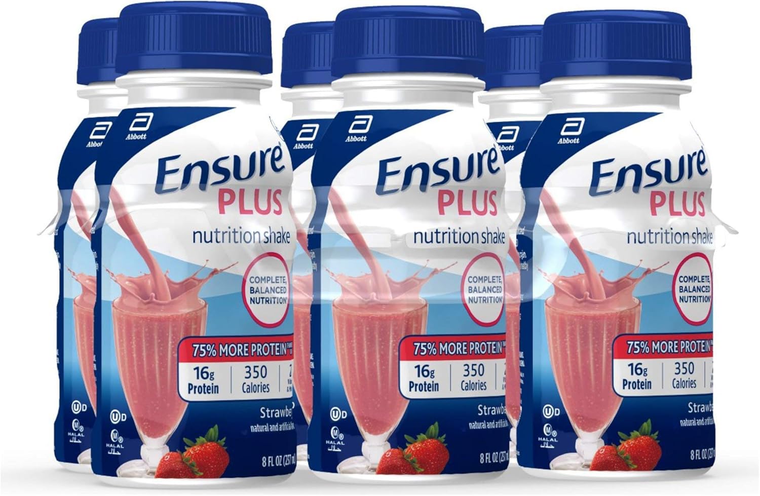 Case of 24 Ensure Plus Nutrition Shakes, Strawberry Flavor, 8oz Bottles