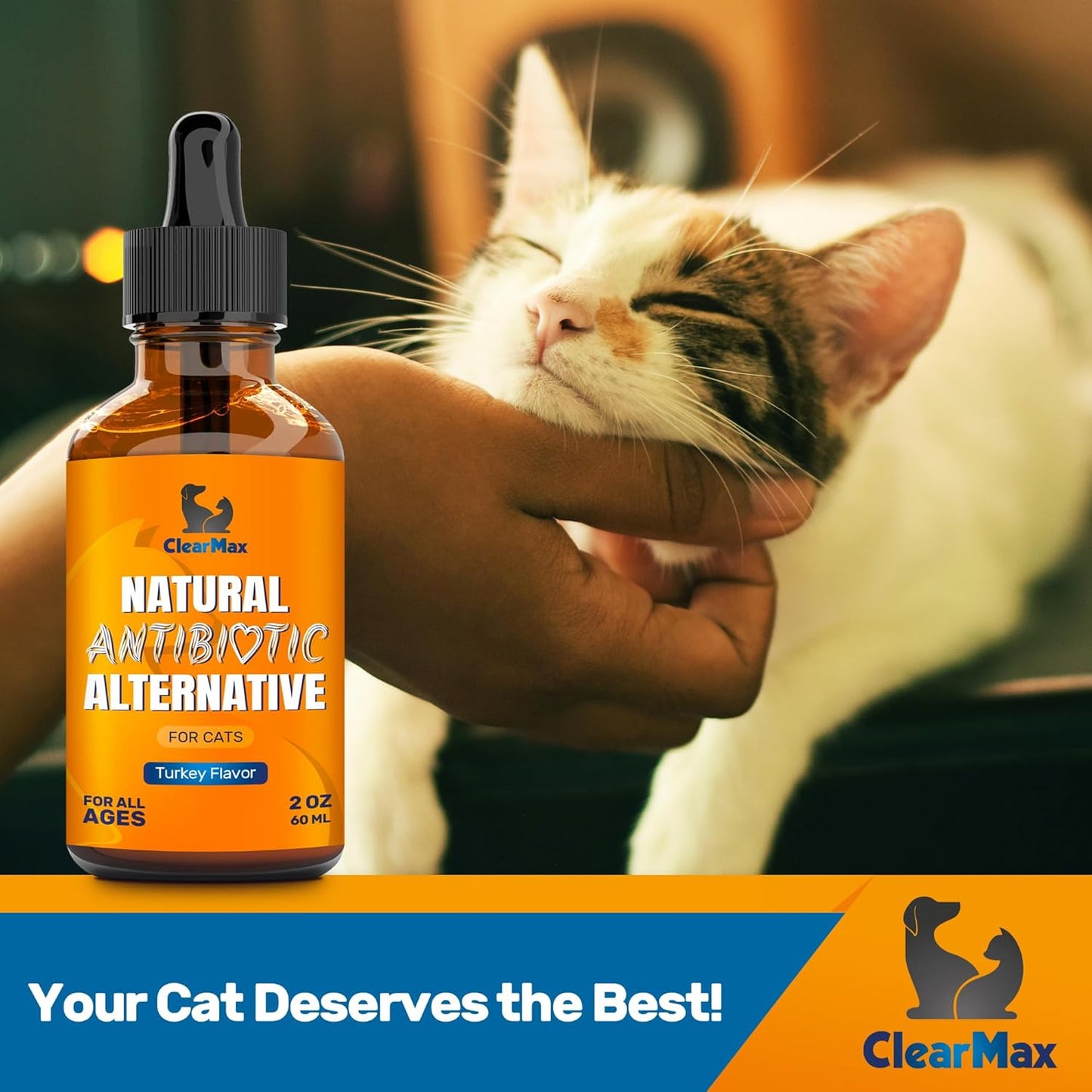Cat Antibiotic Drops with Natural Turkey Flavor - Effective for Infections, Cough, UTIs, Allergies - Supports Hips & Joints - All Ages & Breeds - 2 Oz