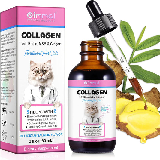 Cat Collagen Liquid Drops with Biotin, MSM & Ginger for Digestive & Immunity Support, Itch Relief, Skin & Coat, Joint Health - 60ml Supplement
