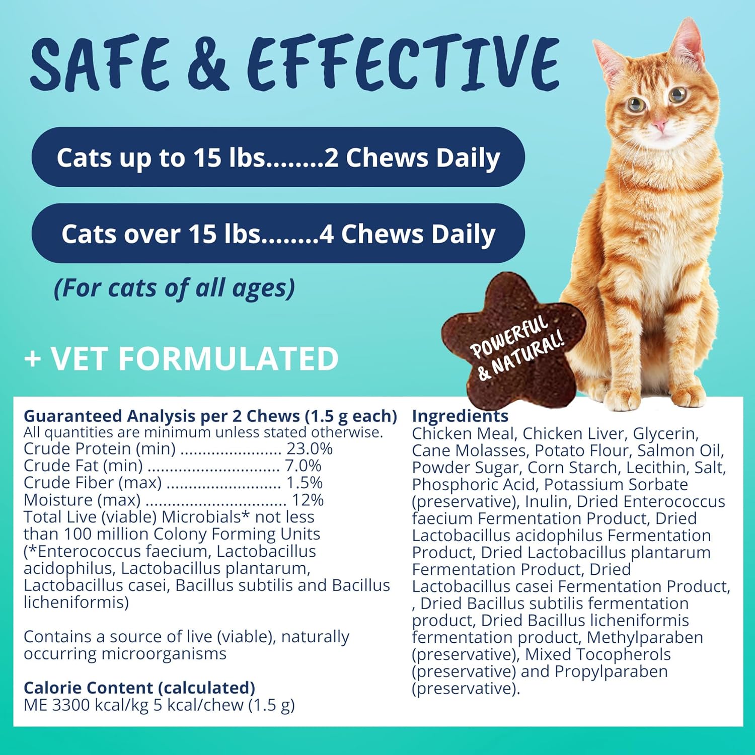 Cat Probiotic Chews for Digestive Health | 60 Soft Chews | Promotes Gut Balance & Normal Digestion