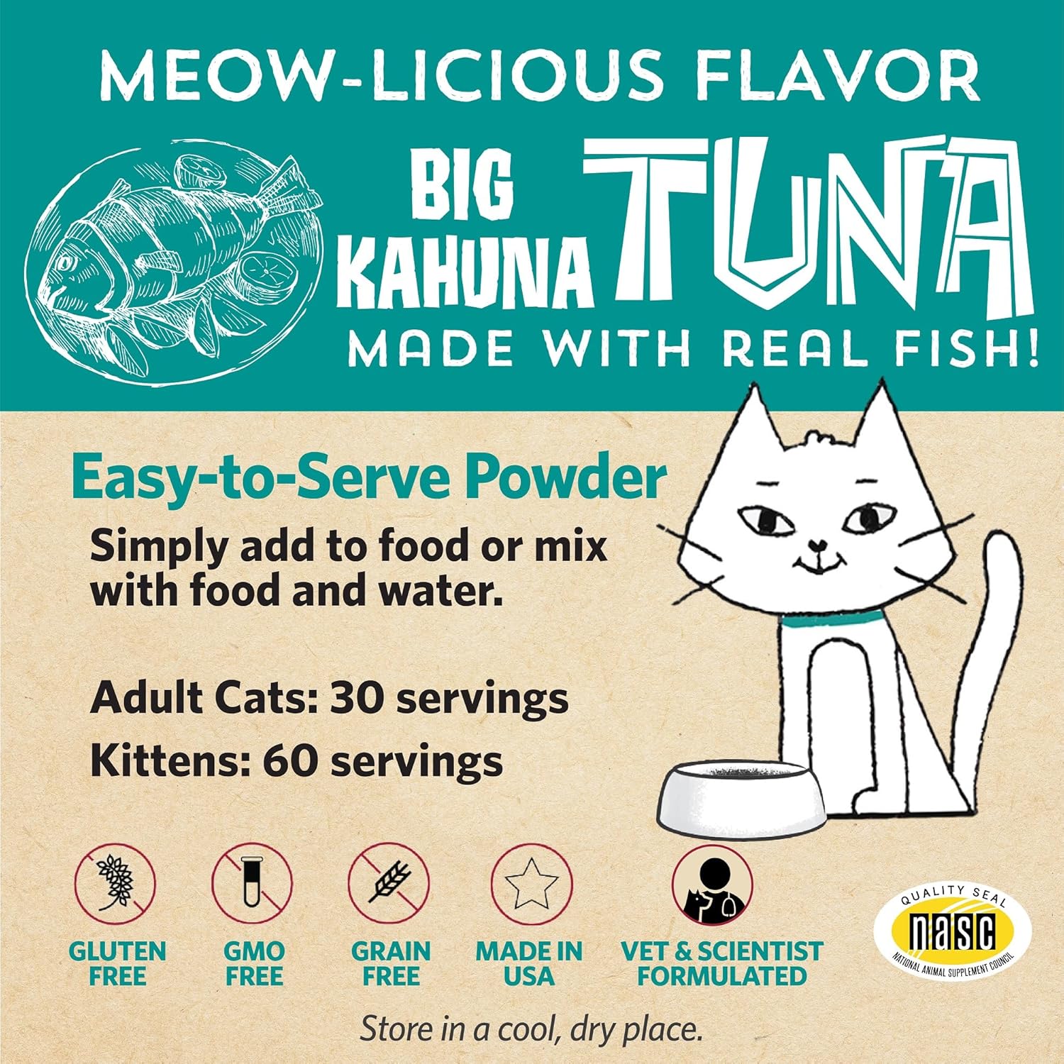 Cat Probiotic Powder with 11 Strains, 2 Prebiotics, 5 Enzymes - Tuna Flavor, Indoor & Outdoor - Digestive Support for Cats - 30 Day Supply