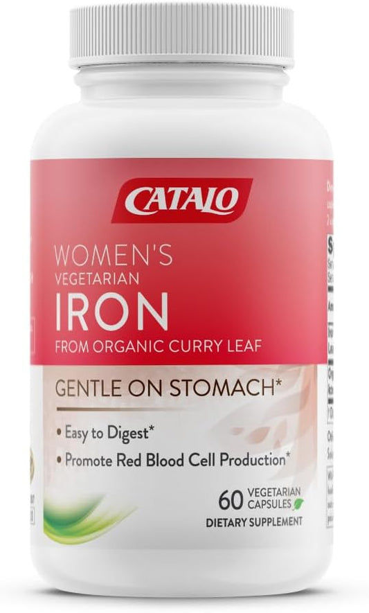 CATALO Women's Iron Supplement with Organic Curry Leaf - Gentle Absorption, Vegetarian Formula - 60 Tablets