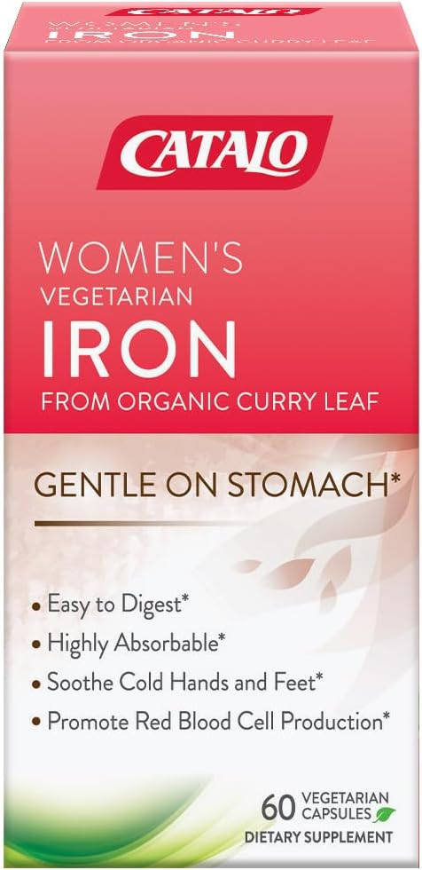 CATALO Women's Iron Supplement with Organic Curry Leaf - Gentle Absorption, Vegetarian Formula - 60 Tablets