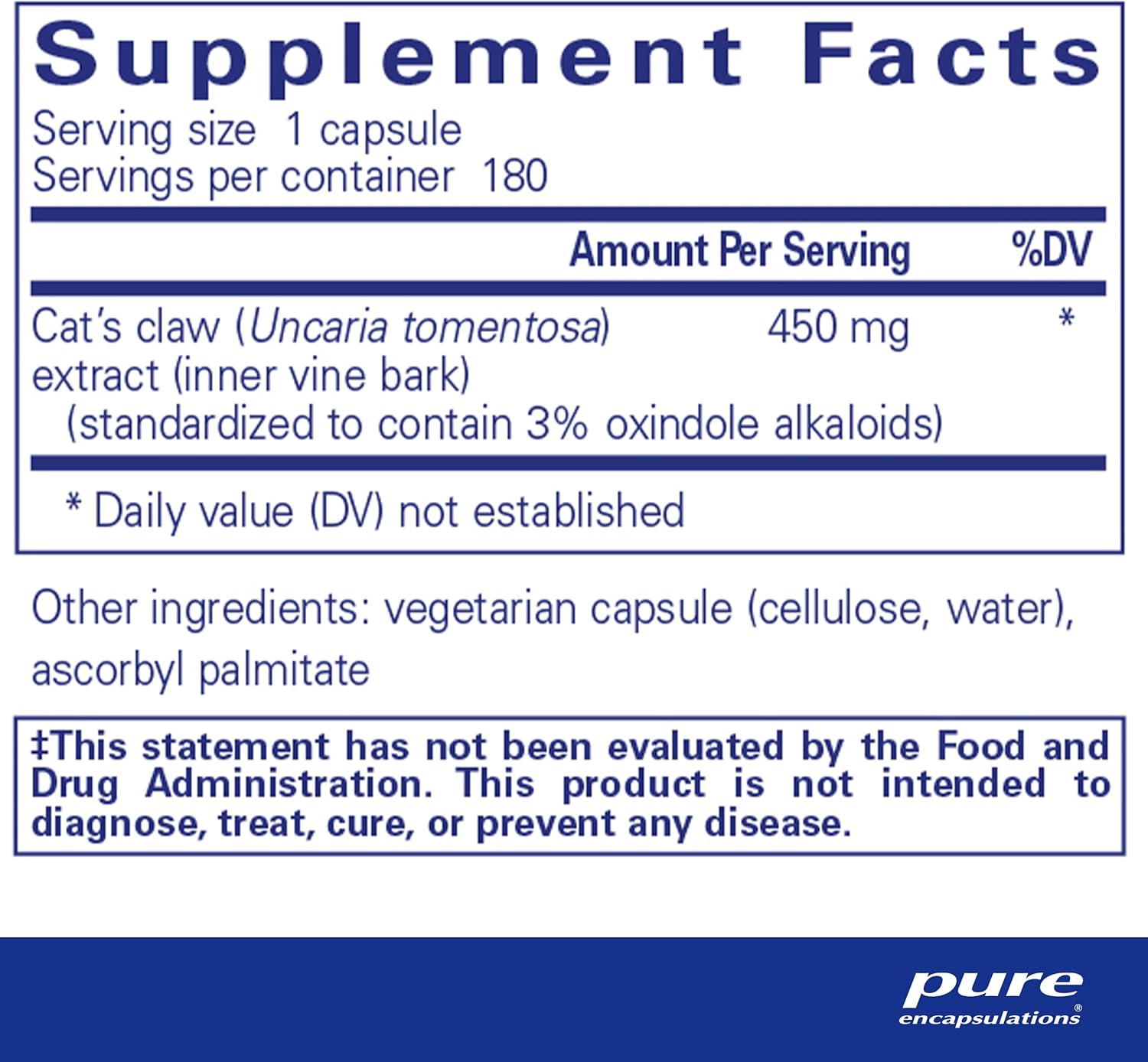 Cat's Claw Supplement for Joint, Immune, Cardiovascular, & Gut Health - 180 Capsules