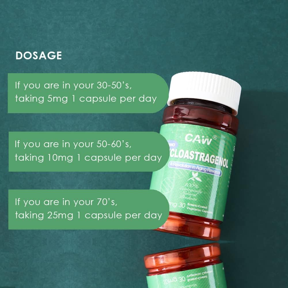 CAW Nano Cycloastragenol 5mg 30 Enteric-Coated Capsules | Anti-Aging Telomere Support | Non-GMO, Made in USA | Enhanced Absorption