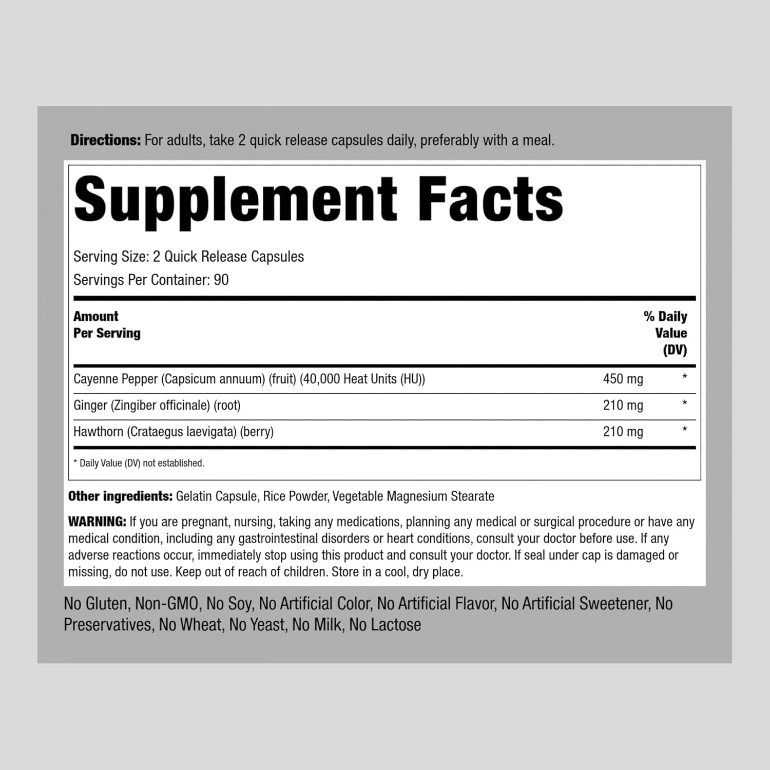 Cayenne Pepper Capsules 180 Pills with Ginger and Hawthorn Berry Herbal Supplement Non-GMO Gluten Free