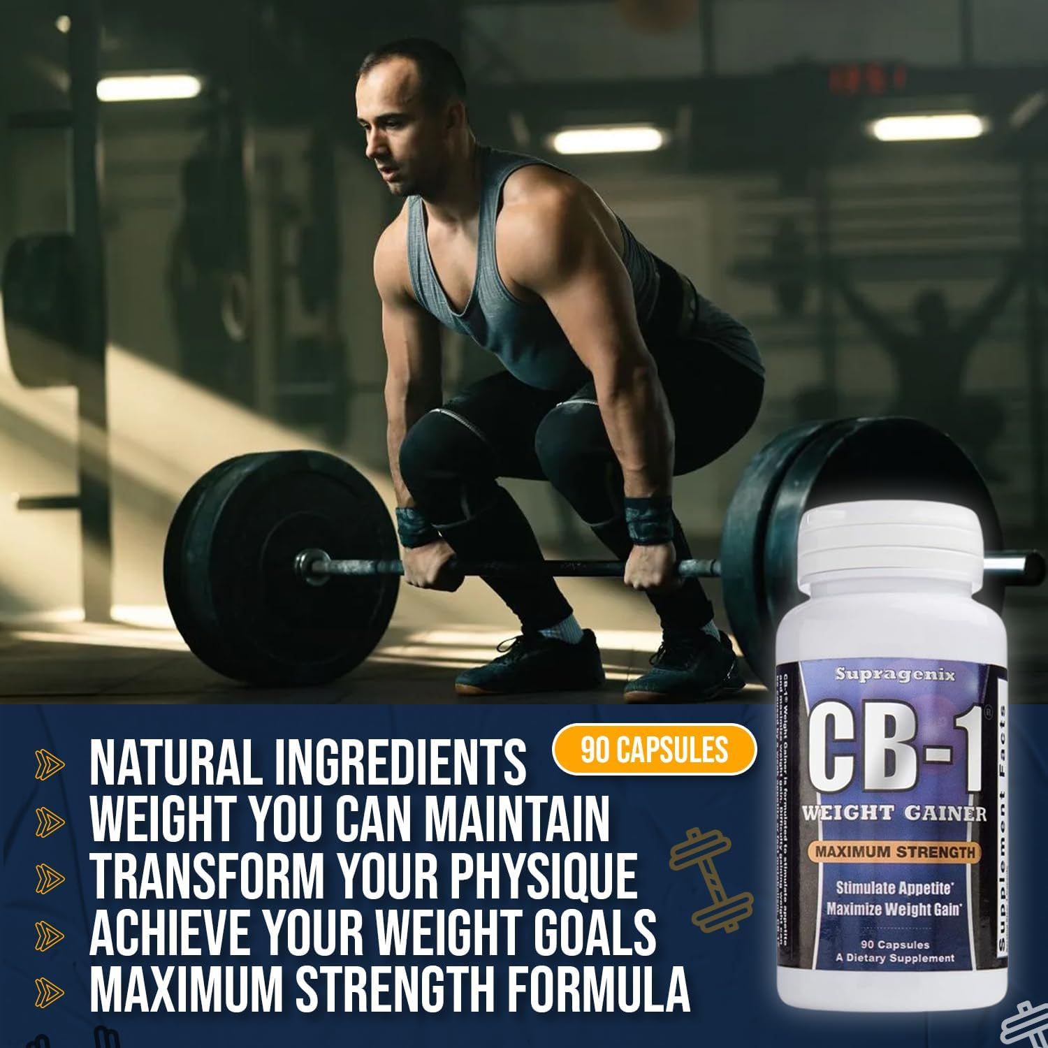 CB-1 Weight Gainer Capsules - Clinically Proven Fast Weight Gain Pills for Men and Women - 90ct Bottle