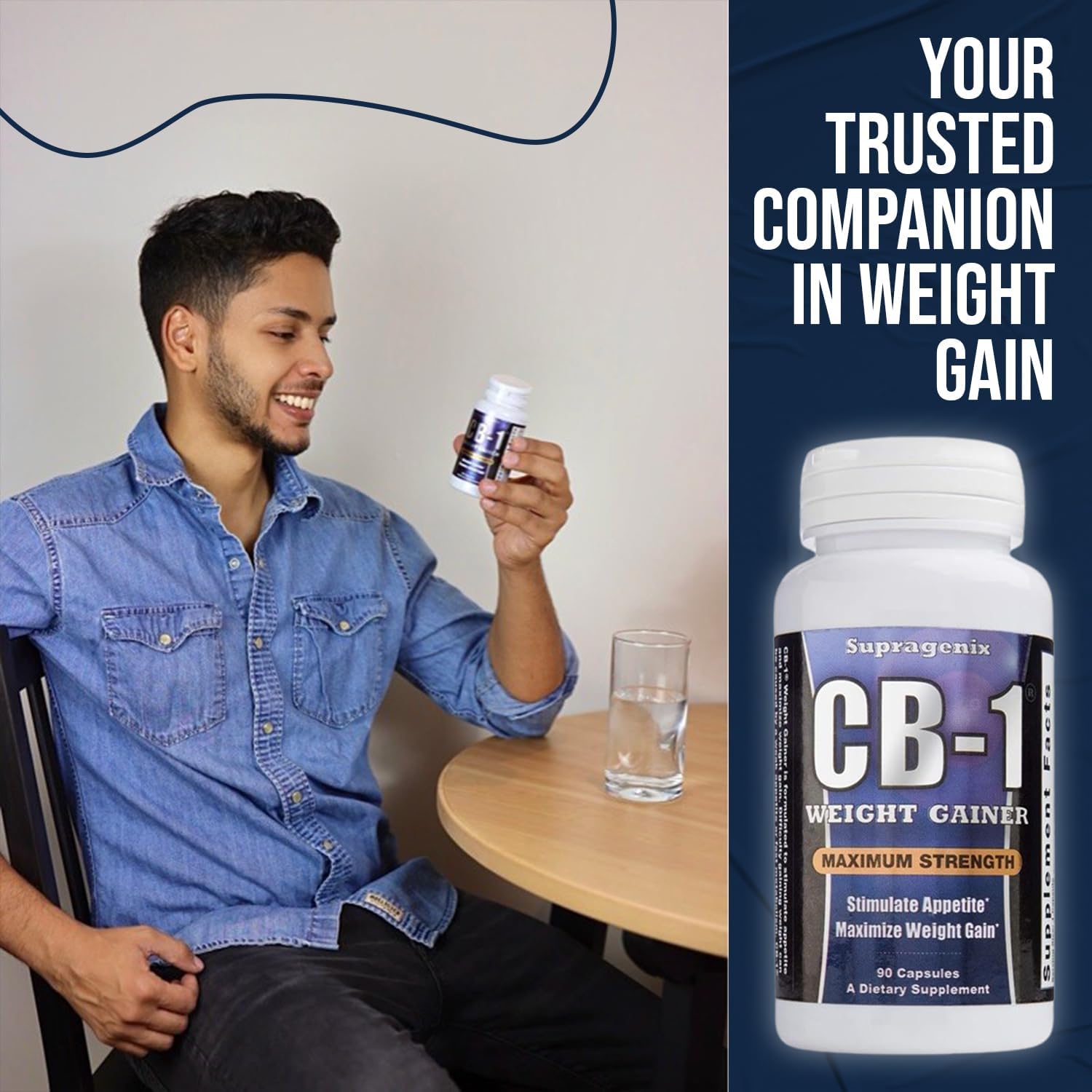 CB-1 Weight Gainer Capsules - Clinically Proven Fast Weight Gain Pills for Men and Women - 90ct Bottle