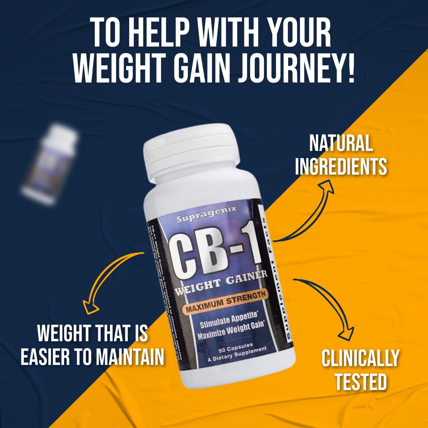 CB-1 Weight Gainer Capsules - Clinically Proven Fast Weight Gain Pills for Men and Women - 90ct Bottle