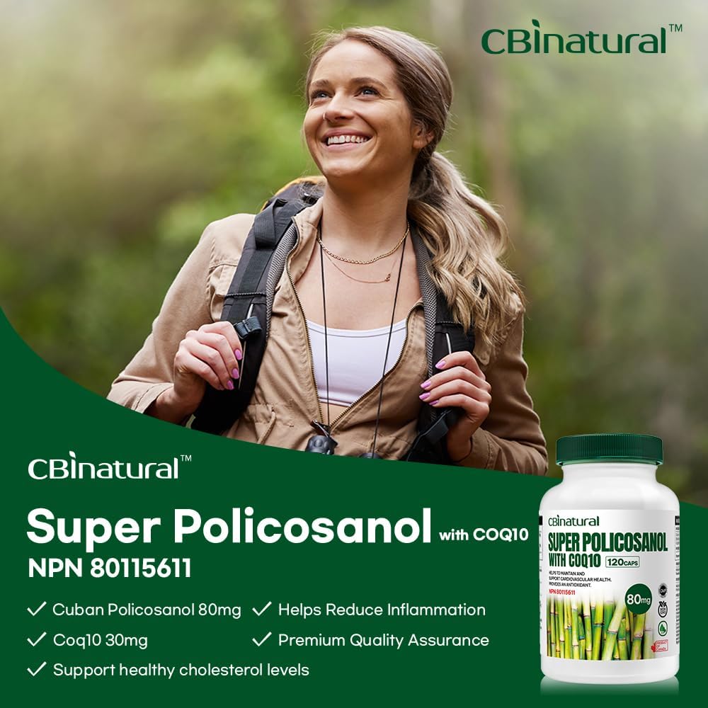 CBI Natural Super Policosanol 80mg and Coq10 30mg Vegan Capsules - 120 Count, 4-Month Supply