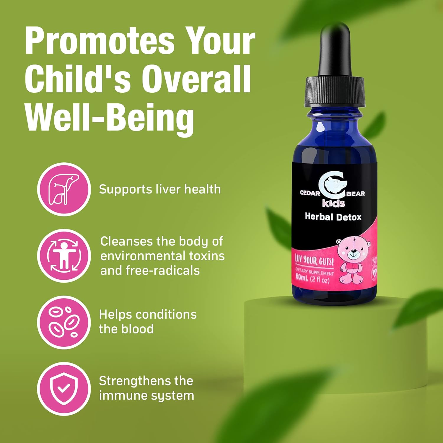 Cedar Bear Naturales Herbal Detox for Kids - Immune System Support - 2 fl oz