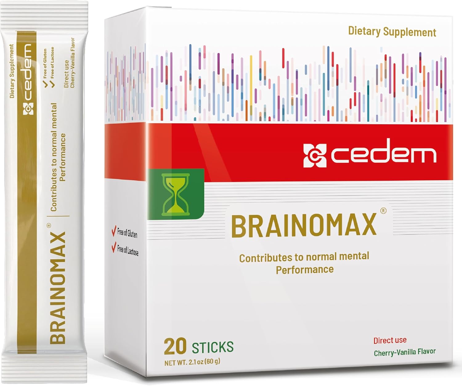 CEDEM AG Brainomax Powder Sticks - Nootropic Supplement for Memory, Focus, Cognitive Support - Cherry-Vanilla Flavor - 20 Sticks