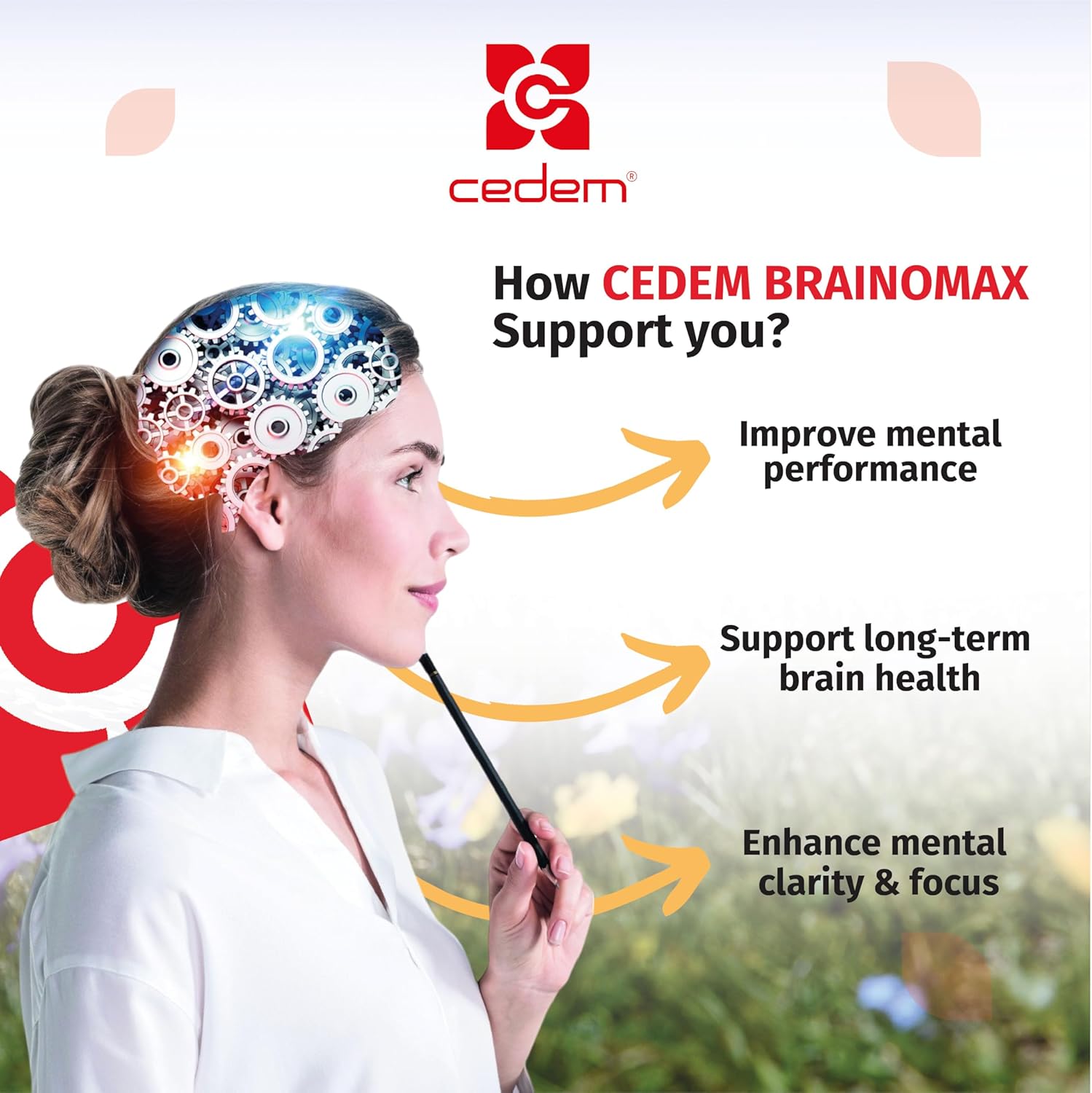 CEDEM AG Brainomax Powder Sticks - Nootropic Supplement for Memory, Focus, Cognitive Support - Cherry-Vanilla Flavor - 20 Sticks