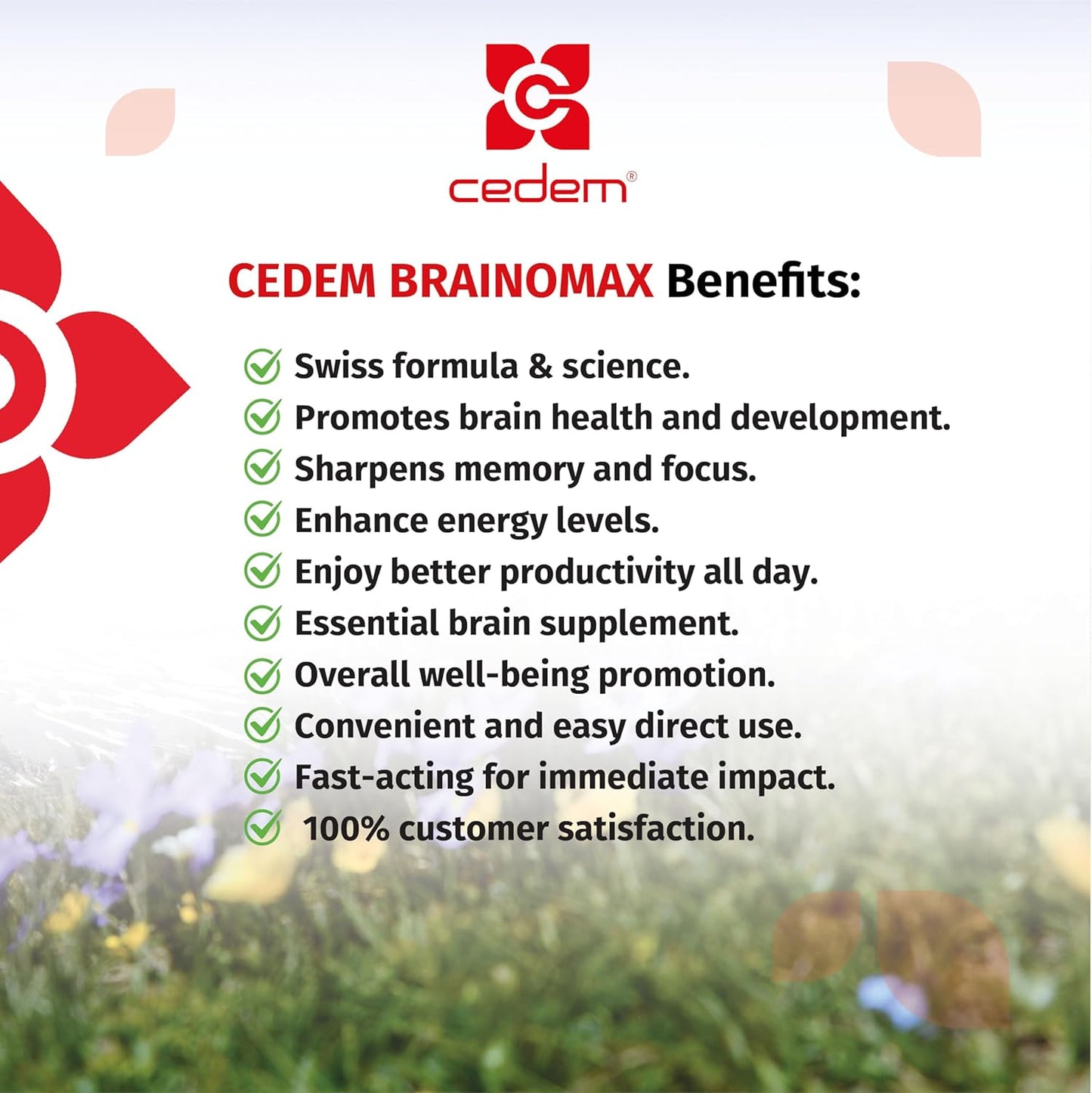 CEDEM AG Brainomax Powder Sticks - Nootropic Supplement for Memory, Focus, Cognitive Support - Cherry-Vanilla Flavor - 20 Sticks
