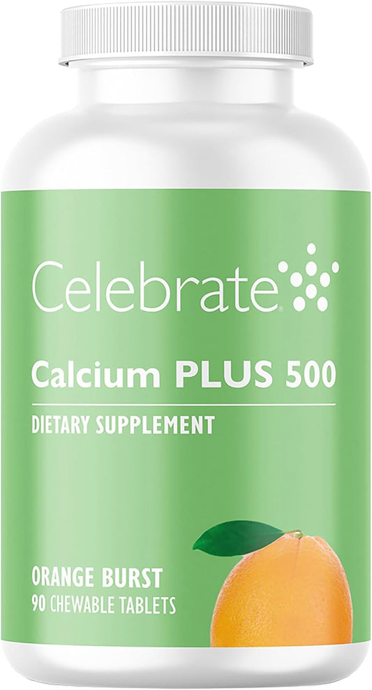 Celebrate Bariatric Supplements Calcium Plus Chewable Tablets - 500mg Calcium Citrate, 333 IU Vitamin D3, 34mg Magnesium - Gluten-Free & Sugar-Free - Orange Flavor - 90 Count
