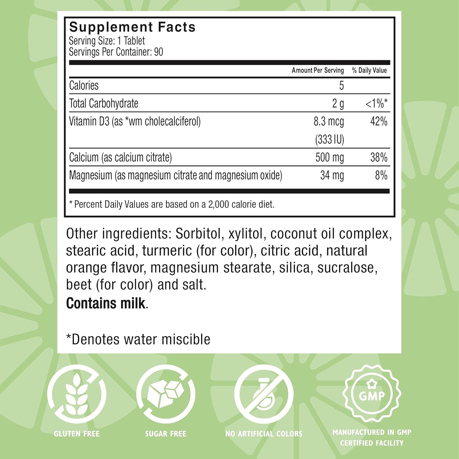 Celebrate Bariatric Supplements Calcium Plus Chewable Tablets - 500mg Calcium Citrate, 333 IU Vitamin D3, 34mg Magnesium - Gluten-Free & Sugar-Free - Orange Flavor - 90 Count
