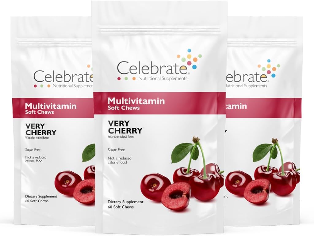 Celebrate Vitamins Bariatric Multivitamin Soft Chews - Cherry Flavor - 180ct - Sugar & Gluten Free - Essential Vitamins for Gastric Bypass & Sleeve Gastrectomy