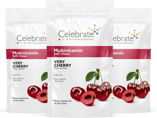 Celebrate Vitamins Bariatric Multivitamin Soft Chews - Cherry Flavor - 180ct - Sugar & Gluten Free - Essential Vitamins for Gastric Bypass & Sleeve Gastrectomy