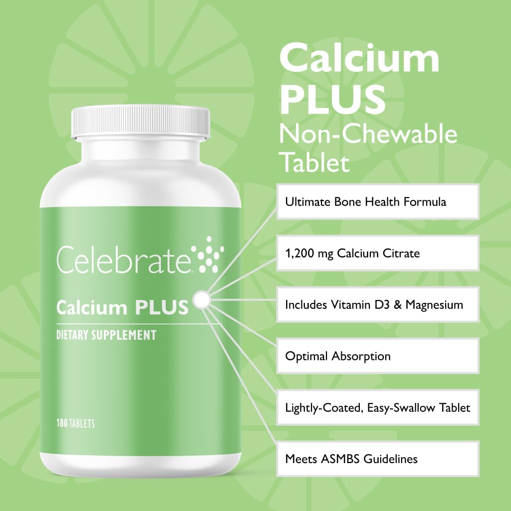 Celebrate Vitamins Calcium Plus 600mg Citrate D3 Magnesium Post Bariatric Surgery - Orange 180 Tablets