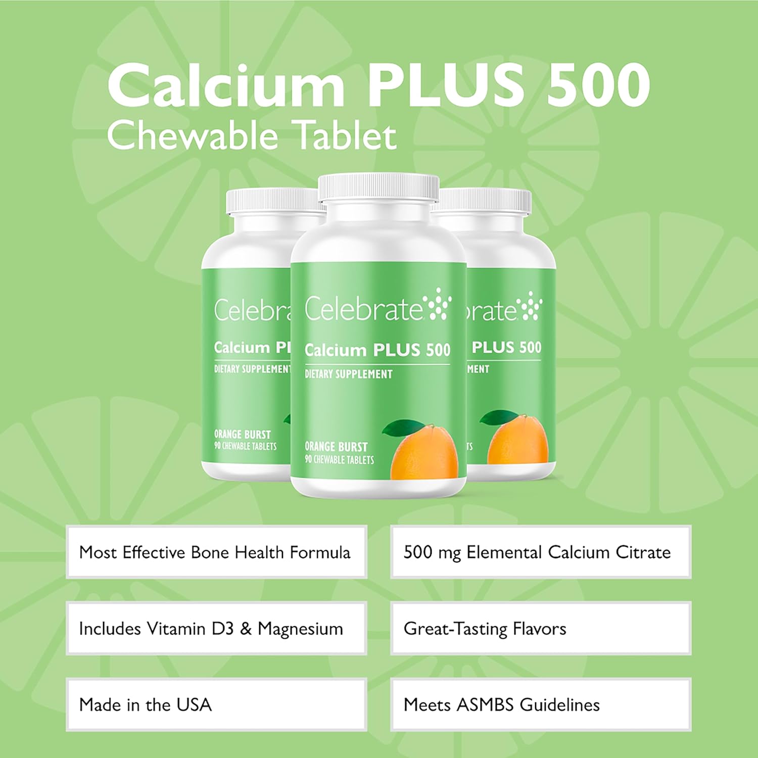 Celebrate Vitamins Calcium Plus Chewable Tablets for Post Bariatric Surgery - Gluten-Free & Sugar-Free - Orange Flavor, 270 Count