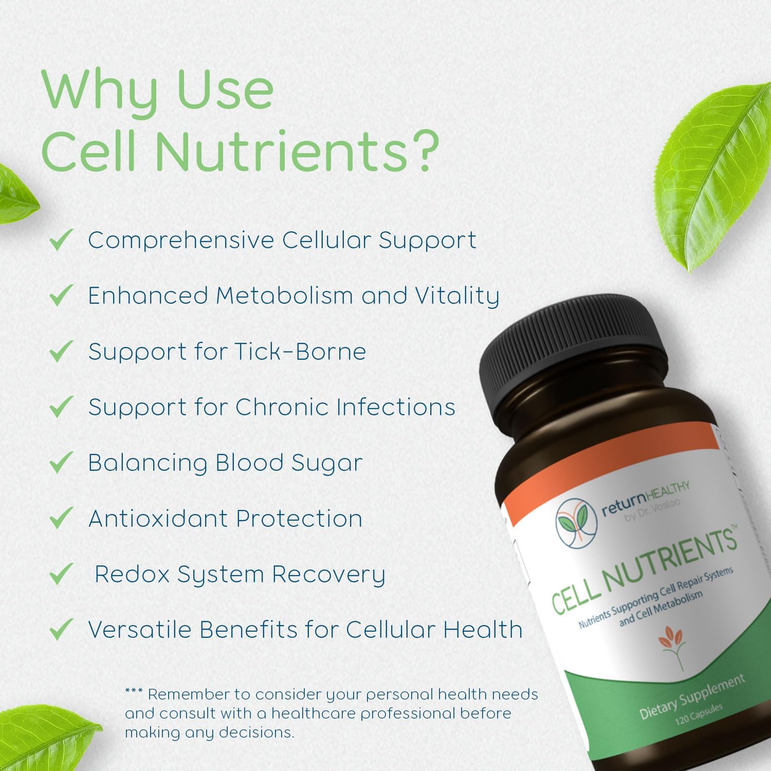 Cell Repair and Metabolism Support Supplement - Mitochondrial Health - Non-GMO, Vegan - 120 Capsules
