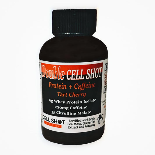 Cell Shot Nutrition Tart Cherry Punch - 4 Pack - Protein + Caffeine - Double Cell Shot - BCAA Energy Drink with Nootropics, Sea Moss, Ginseng, Whey - Boost Energy and Mental Clarity
