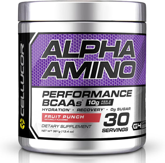 Cellucor Alpha Amino EAA & BCAA Powder - Fruit Punch Flavor, 30 Servings, Electrolytes Included