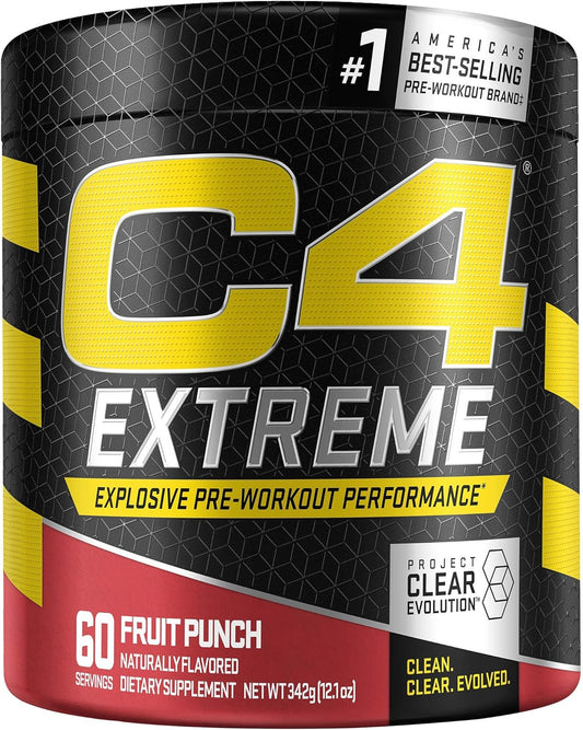 Cellucor C4 Extreme Fruit Punch Pre Workout Powder - Energizing Supplement with Caffeine, Beta Alanine, Creatine - 60 Servings for Men & Women