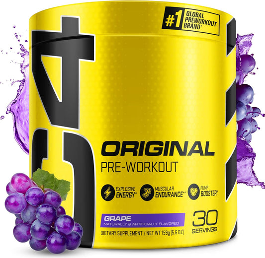 Cellucor C4 Original Grape Sugar Free Pre-Workout Powder - Energy Boost with 150mg Caffeine, Beta Alanine, & Creatine - 30 Servings
