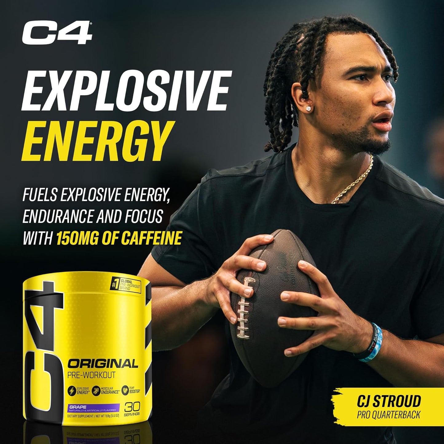 Cellucor C4 Original Grape Sugar Free Pre-Workout Powder - Energy Boost with 150mg Caffeine, Beta Alanine, & Creatine - 30 Servings
