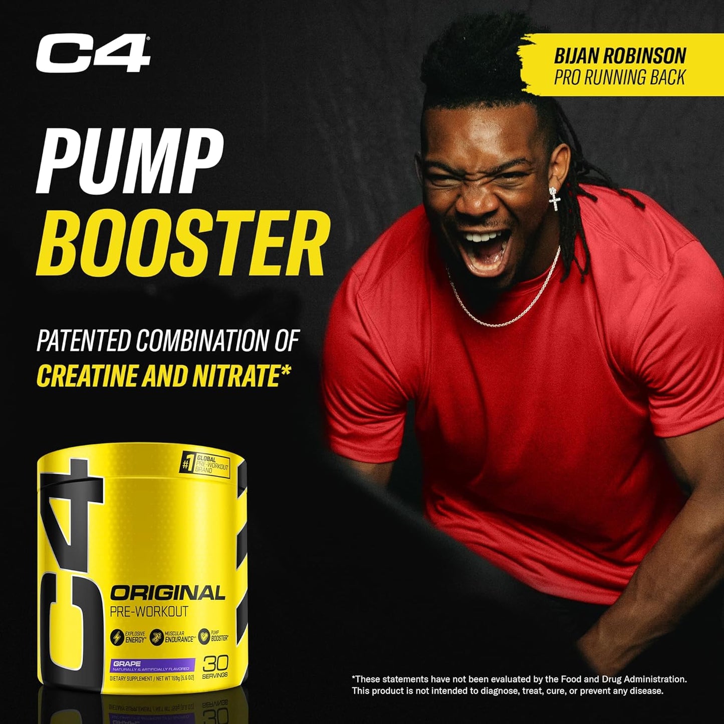 Cellucor C4 Original Grape Sugar Free Pre-Workout Powder - Energy Boost with 150mg Caffeine, Beta Alanine, & Creatine - 30 Servings