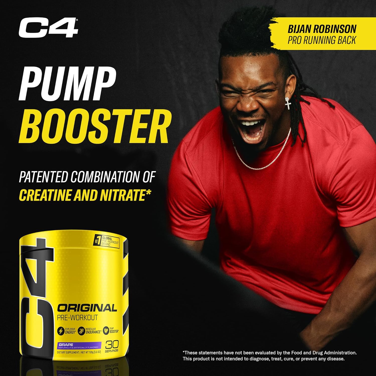 Cellucor C4 Original Grape Sugar Free Pre-Workout Powder - Energy Boost with 150mg Caffeine, Beta Alanine, & Creatine - 30 Servings
