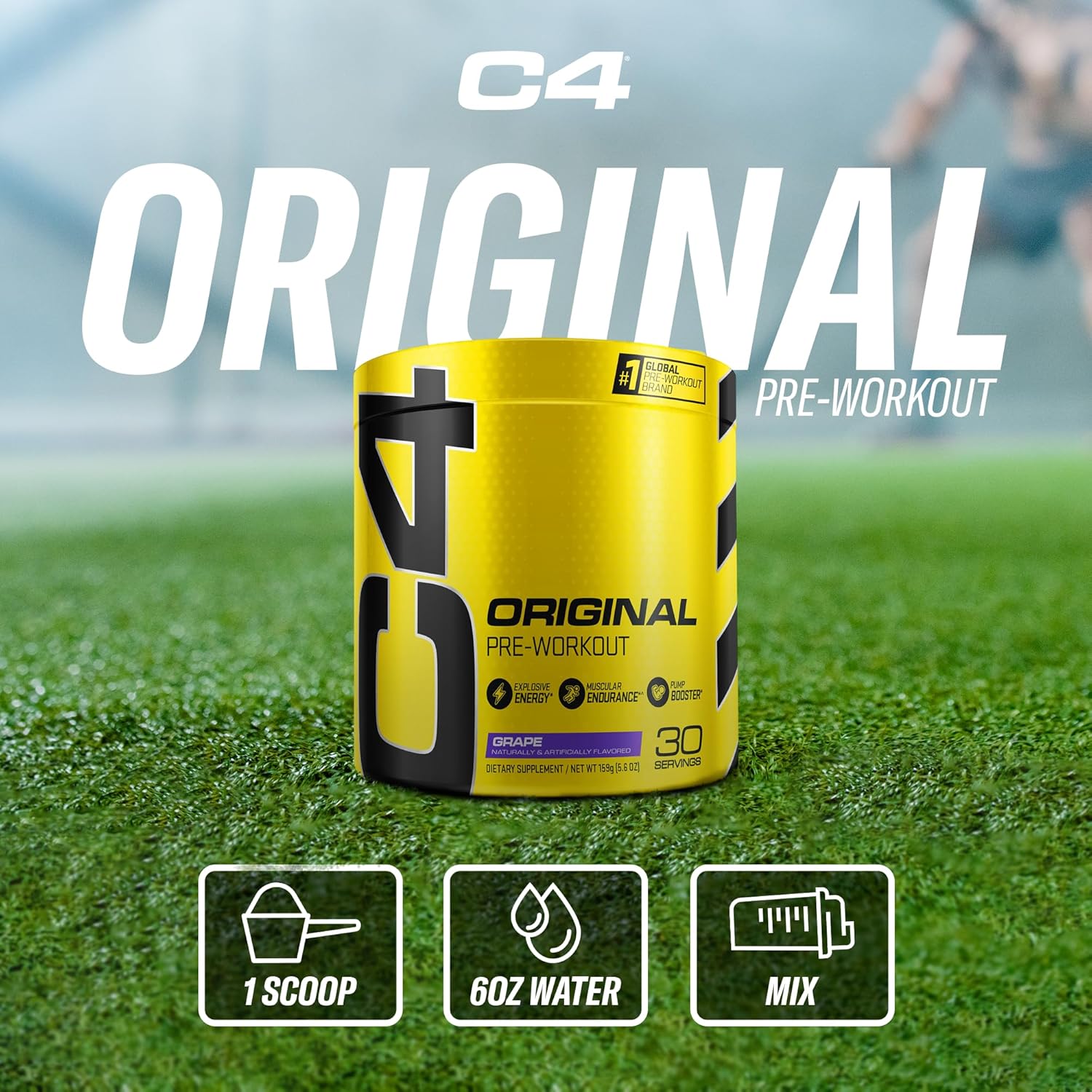 Cellucor C4 Original Grape Sugar Free Pre-Workout Powder - Energy Boost with 150mg Caffeine, Beta Alanine, & Creatine - 30 Servings