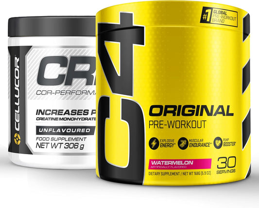 Cellucor C4 Original Pre Workout Powder & Cor Performance Creatine Bundle, Watermelon Flavor, 30 Servings + 72 Servings