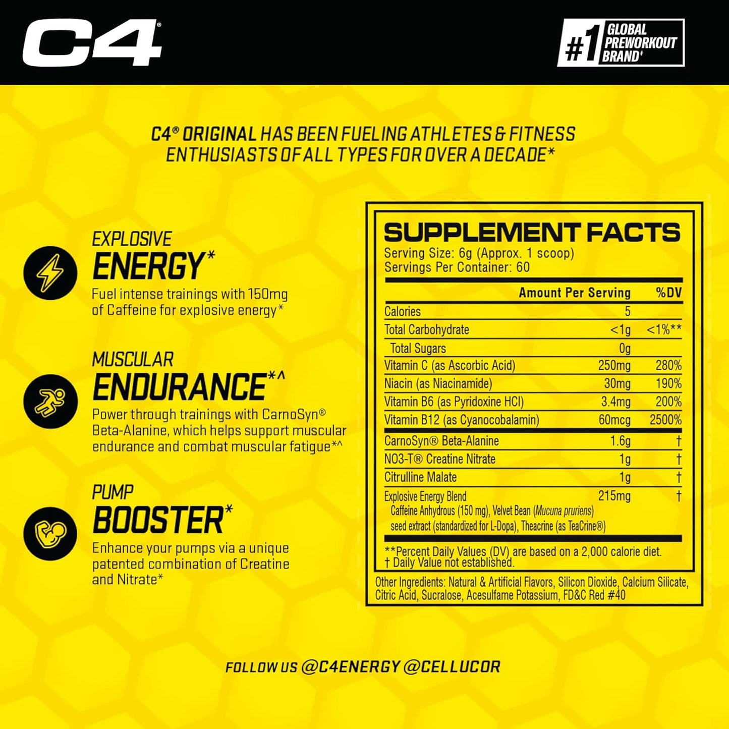 Cellucor C4 Original Pre Workout Powder Fruit Punch - Immune Support with Vitamin C & Amino Acids | Electrolyte Boost | 30 Servings