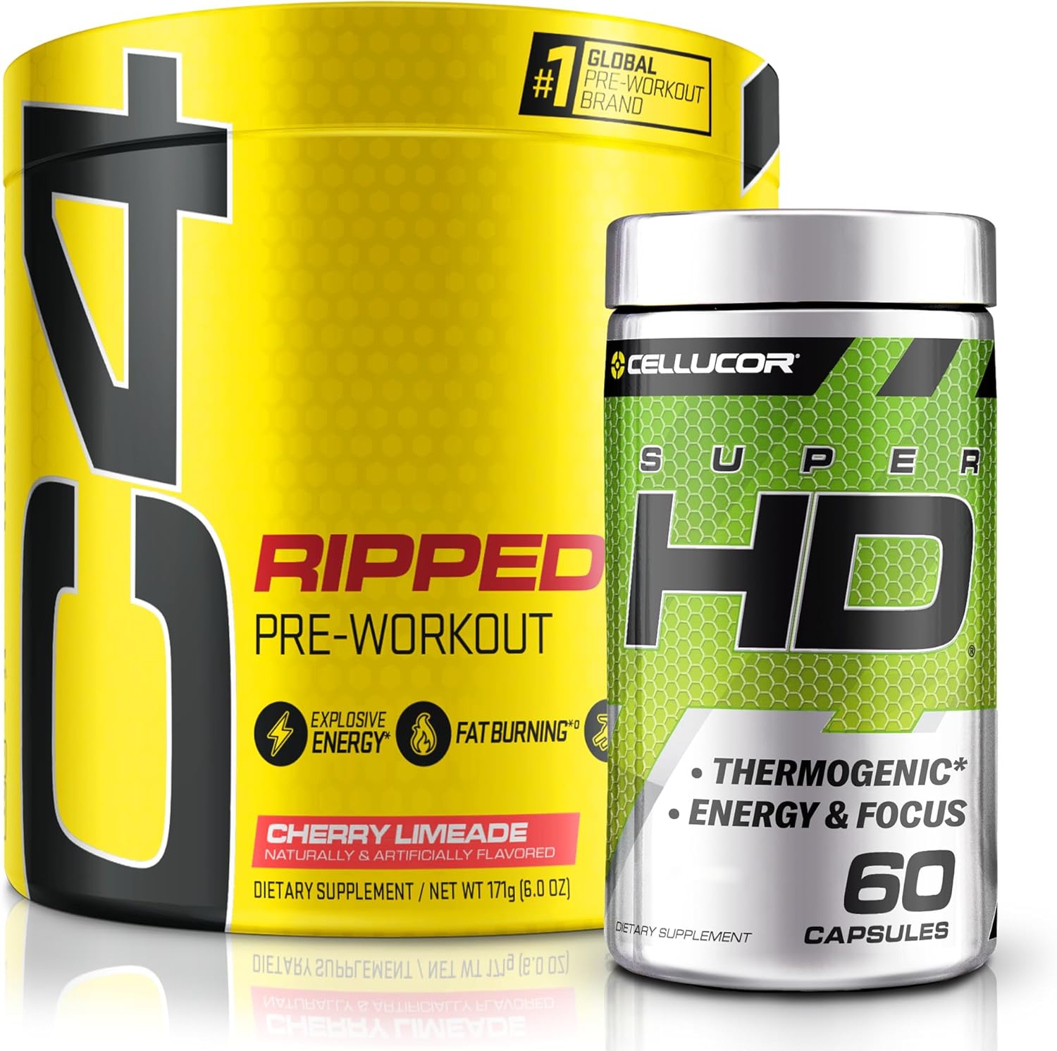 Cellucor C4 Ripped and SuperHD Thermogenic Bundle - Cherry Limeade Pre Workout Powder with Capsimax and Green Tea Extract - 30 Servings + 60 Servings