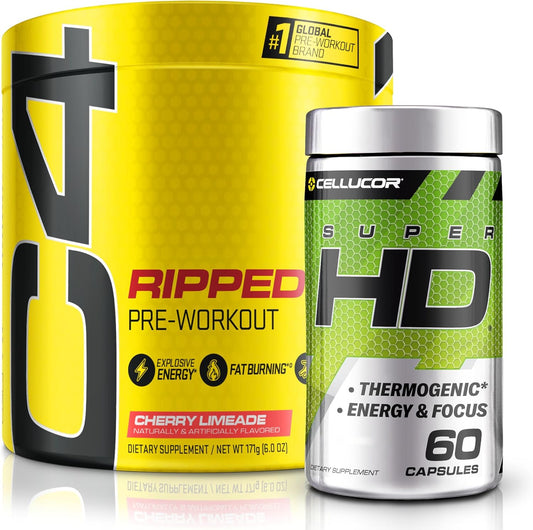 Cellucor C4 Ripped and SuperHD Thermogenic Bundle - Cherry Limeade Pre Workout Powder with Capsimax and Green Tea Extract - 30 Servings + 60 Servings