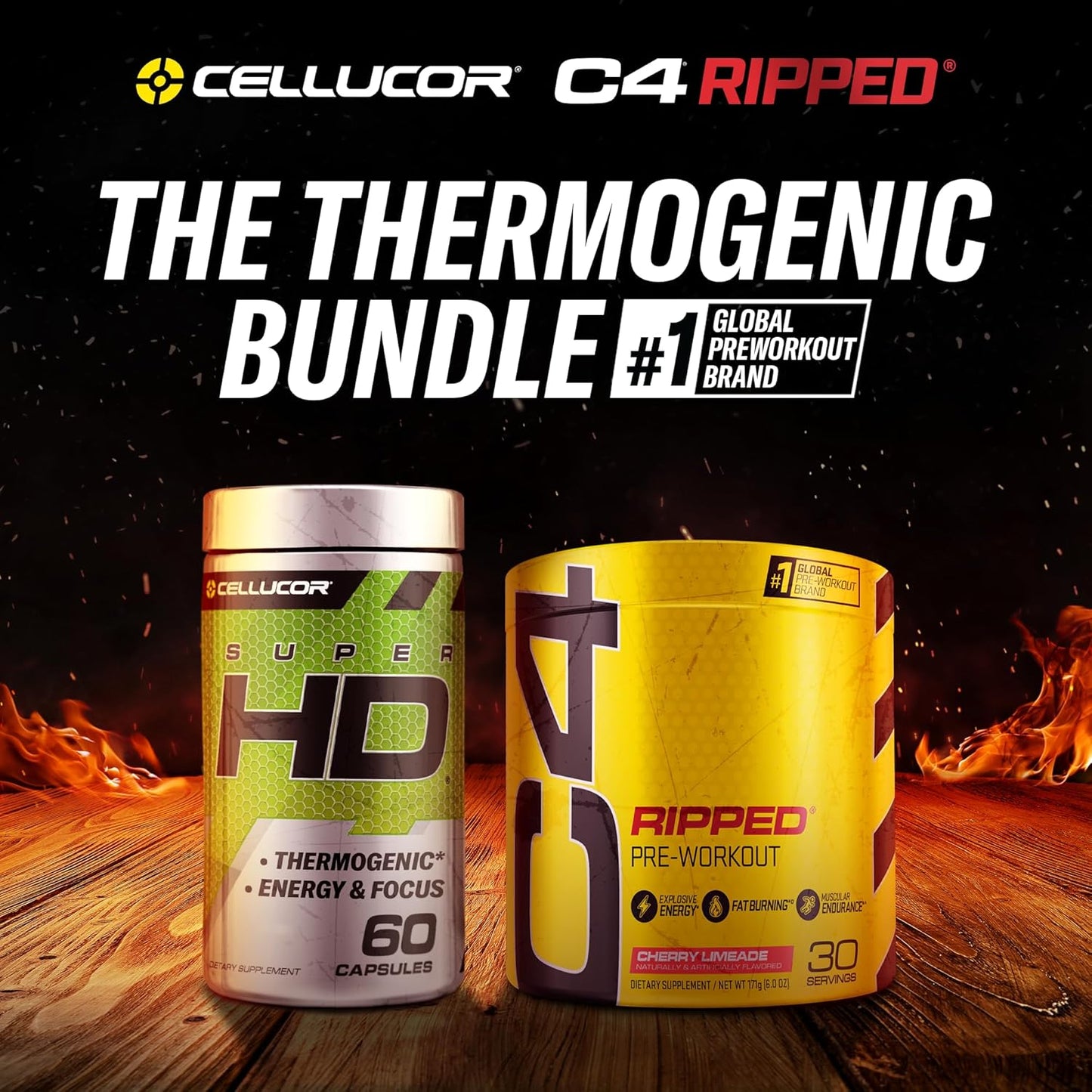 Cellucor C4 Ripped and SuperHD Thermogenic Bundle - Cherry Limeade Pre Workout Powder with Capsimax and Green Tea Extract - 30 Servings + 60 Servings
