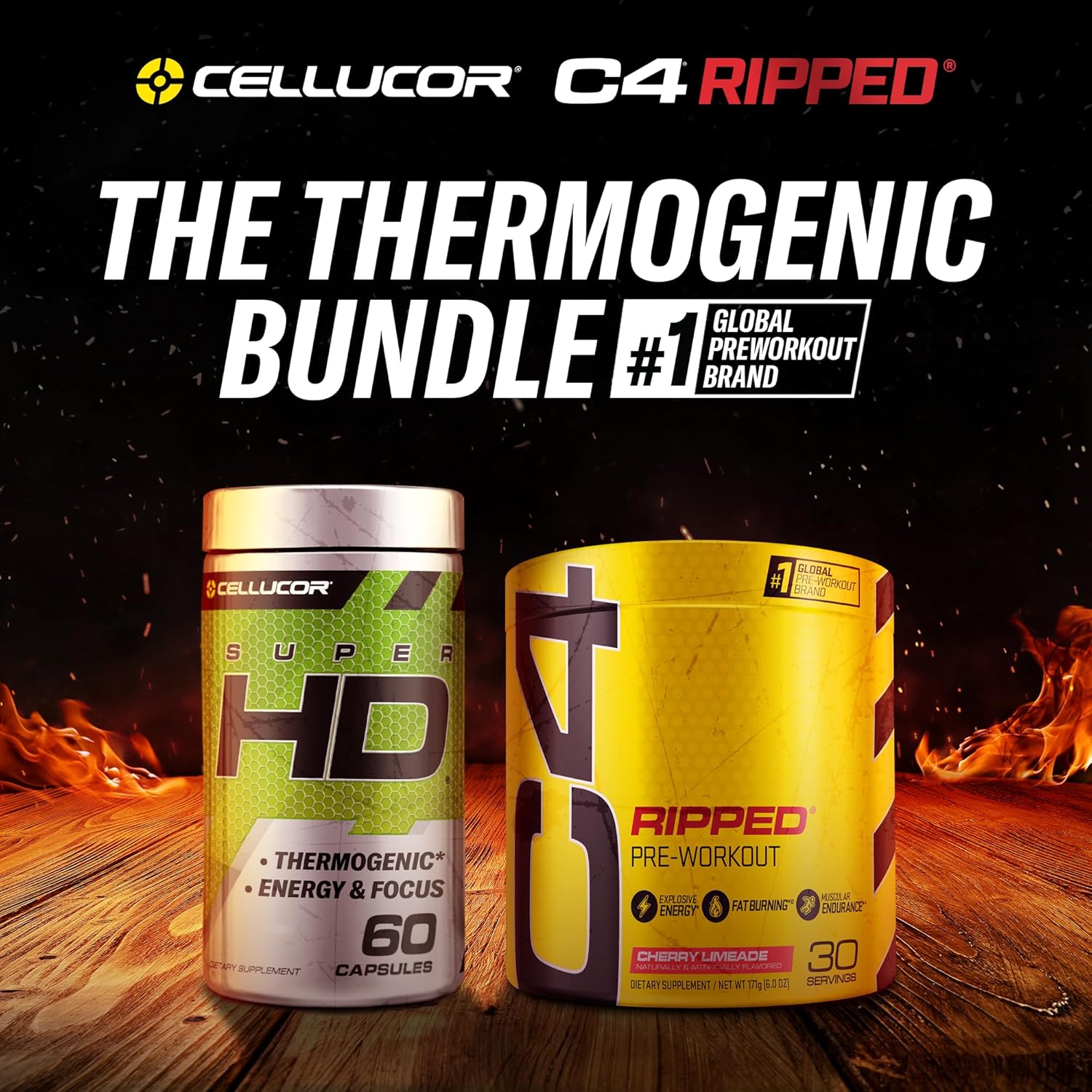 Cellucor C4 Ripped and SuperHD Thermogenic Bundle - Cherry Limeade Pre Workout Powder with Capsimax and Green Tea Extract - 30 Servings + 60 Servings