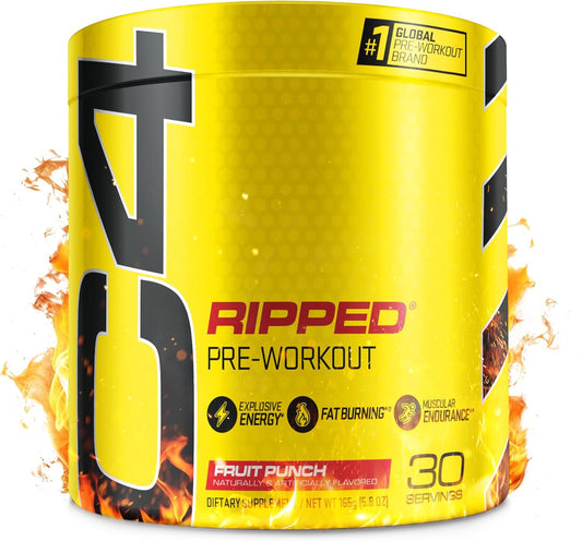 Cellucor C4 Ripped Fruit Punch Pre Workout Powder - Sugar & Creatine Free Energy Supplement for Weight Loss - 150mg Caffeine - 30 Servings