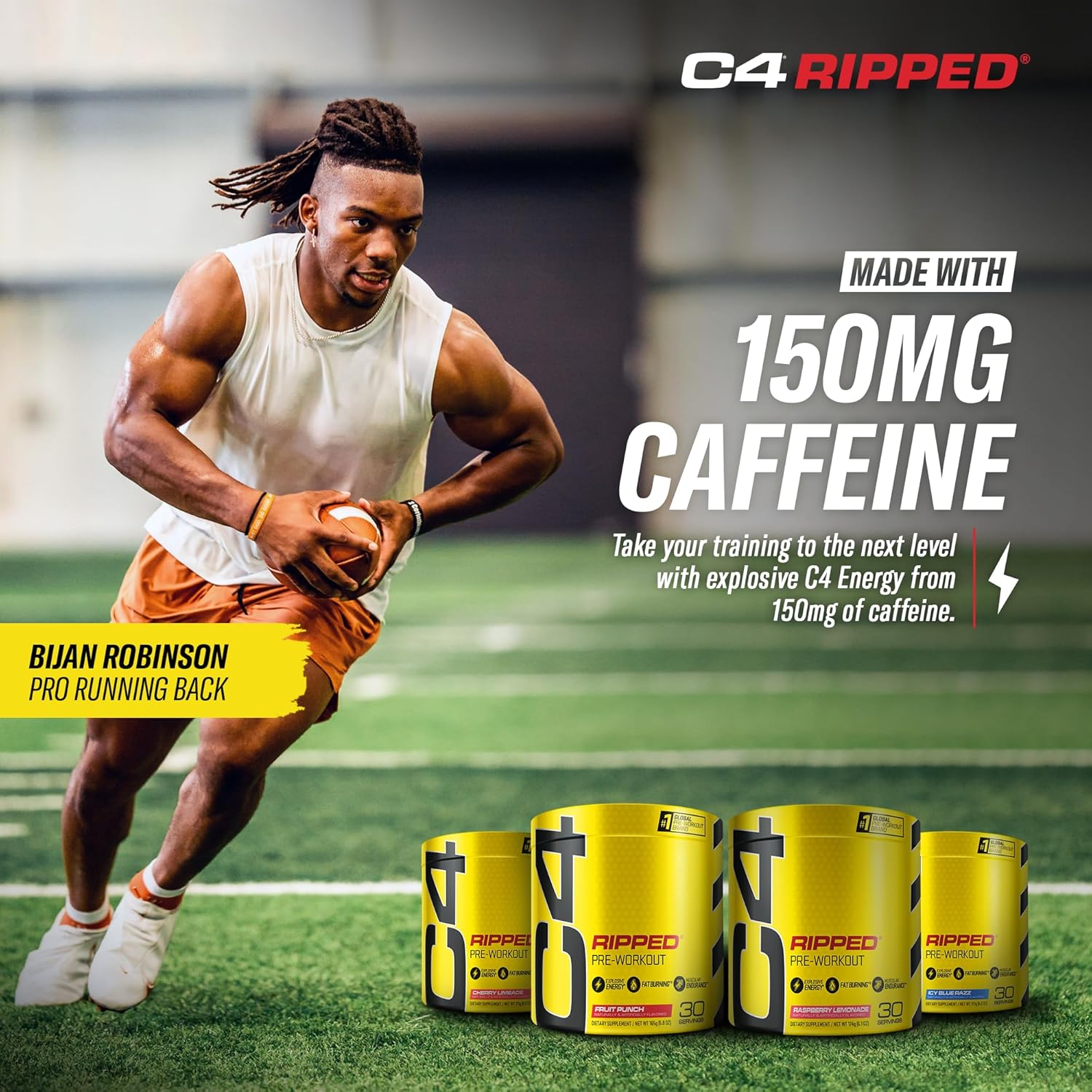 Cellucor C4 Ripped Pre Workout Powder - Sugar Free Energy Supplement with Beta Alanine for Men & Women - 150mg Caffeine - Creatine-Free - ICY Blue Razz - 30 Servings