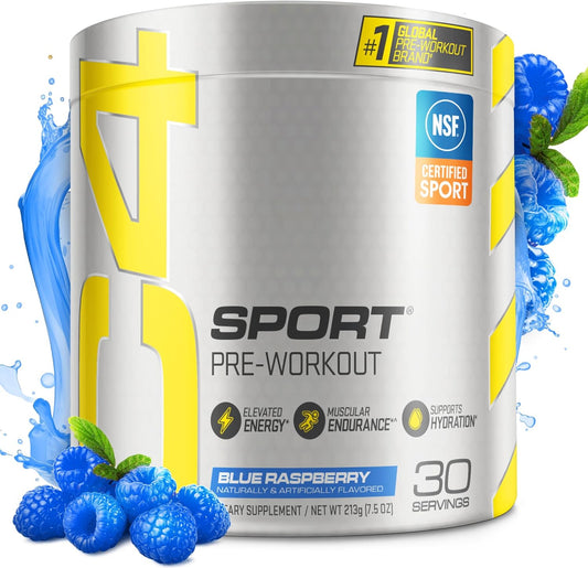 Cellucor C4 Sport Blue Raspberry Pre Workout Powder - NSF Certified Energy Blend with Creatine, Caffeine, and Beta-Alanine - 30 Servings
