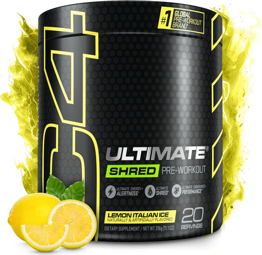 Cellucor C4 Ultimate Shred Pre Workout Powder - Metabolism Supplement with Ginger & Lemon Flavor - 20 Servings