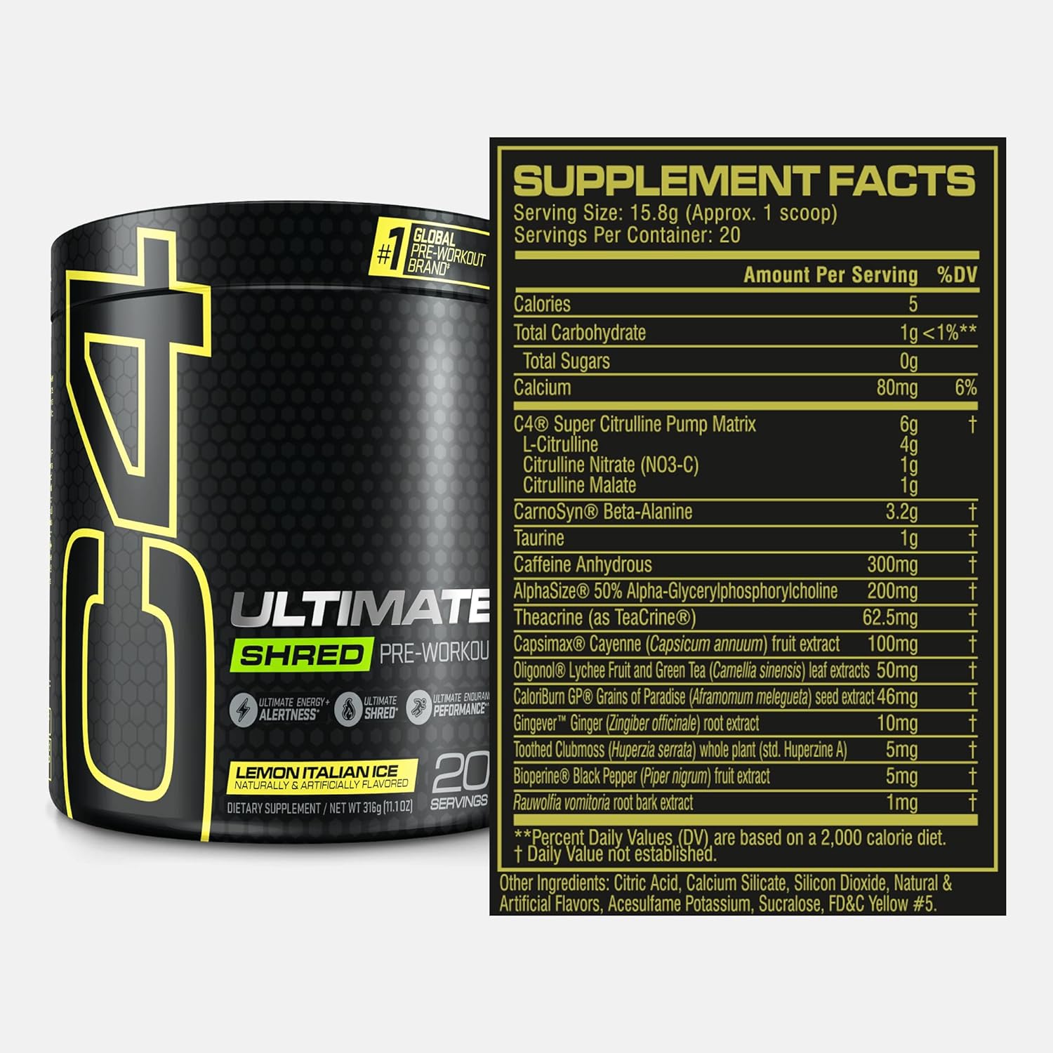Cellucor C4 Ultimate Shred Pre Workout Powder - Metabolism Supplement with Ginger & Lemon Flavor - 20 Servings